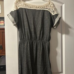 Gray Dress with Lace Accent